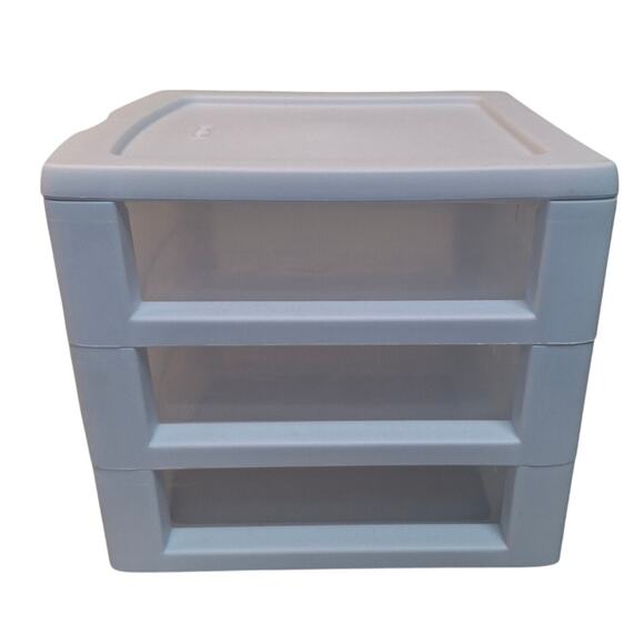 Small Sterilite Clear White Plastic Stackable Desk Organizing Cube 3-Drawer Unit - Picture 2 of 7